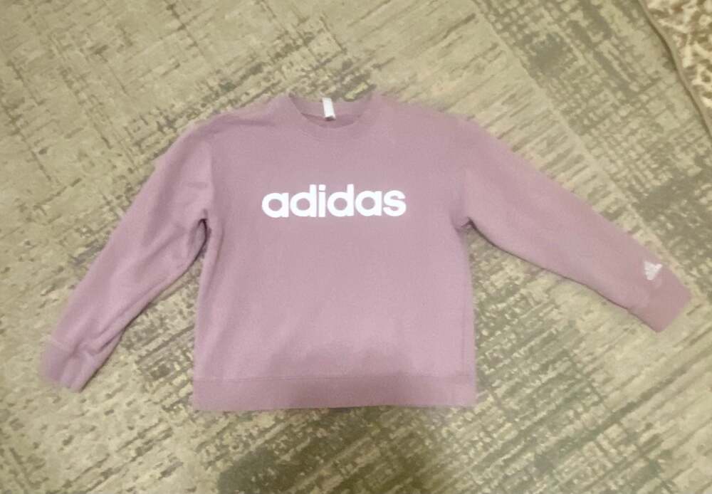 adidas Women's Essentials Linear Logo French Terry Sweatshirt in Pink